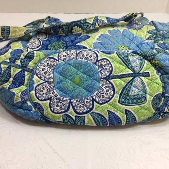 Vera Bradley Quilted Blue Green White Multi Compartments Quilted Shoulder Bag - Picture 6 of 16